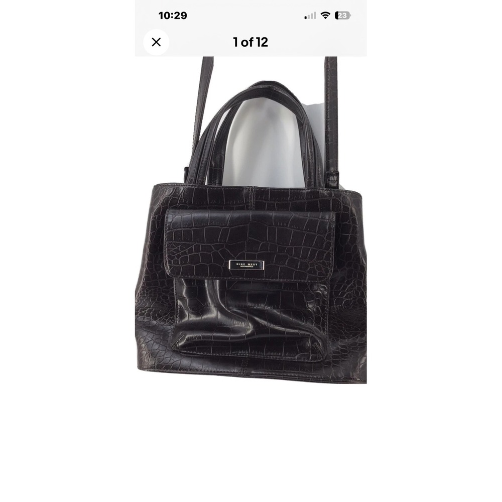 Nine West Womens Brown Croc Embossed Handbag Crossbody Bag Satchel Purse